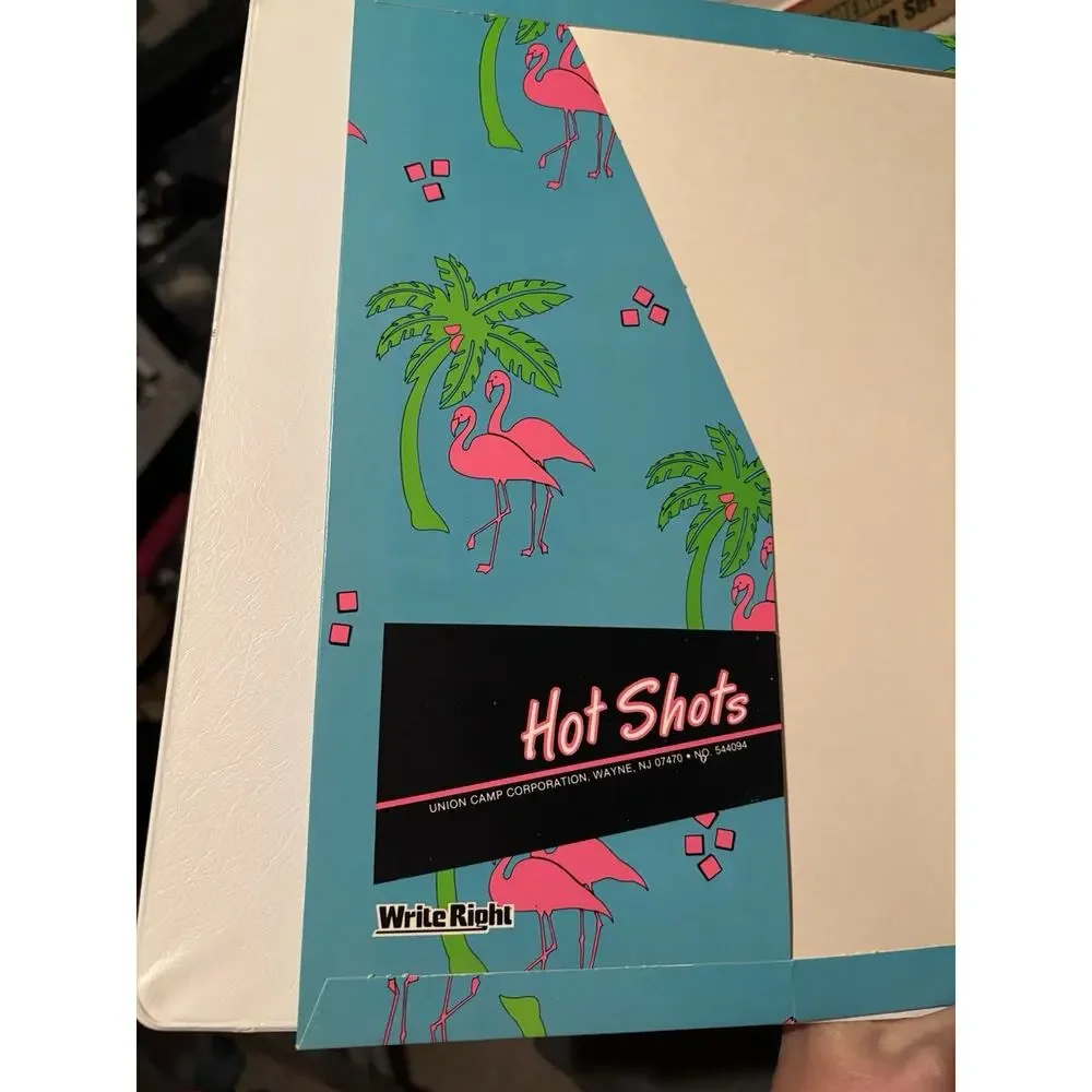 Vintage 3 Ring Binder Trapper Keeper Style W/ Folders & Paper 80's 90's Flamingo